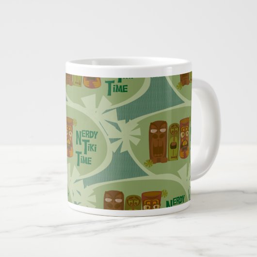 Nerdy Tiki Time Retro Art Slogan Patroonontwerp Grote Koffiekop (Voorkant rechts)