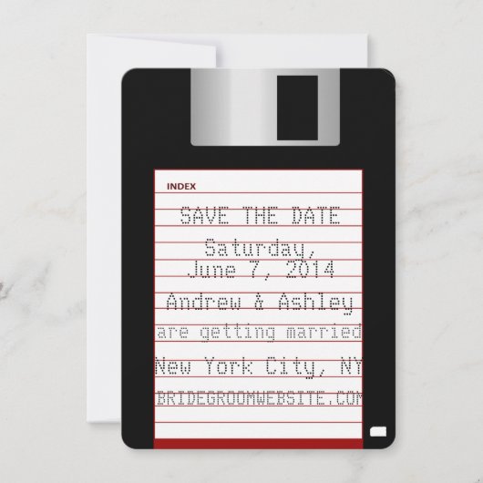 Nerdy Trouw Save The Date Floppy Disk Kaart (Voorkant)
