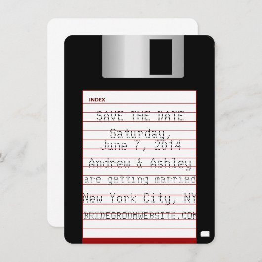 Nerdy Trouwdag Save The Date Floppy Disk Kaart (Voorkant / Achterkant)