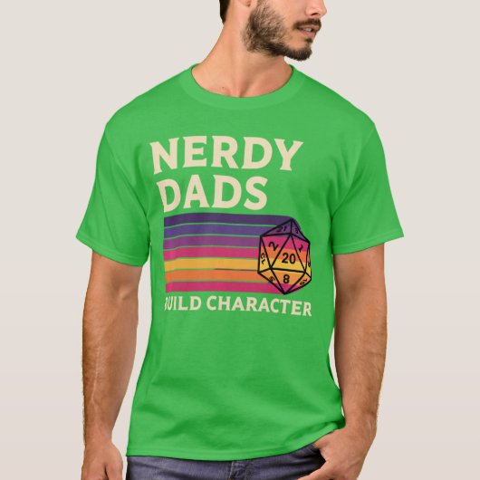 Nerdy vaders bouwen karakter Retroabletop RPG Vade T-shirt (Voorkant)