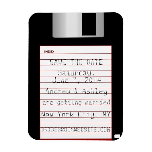 Nerdy Wedding Save the Date Floppy Disk Magneet (Verticaal)