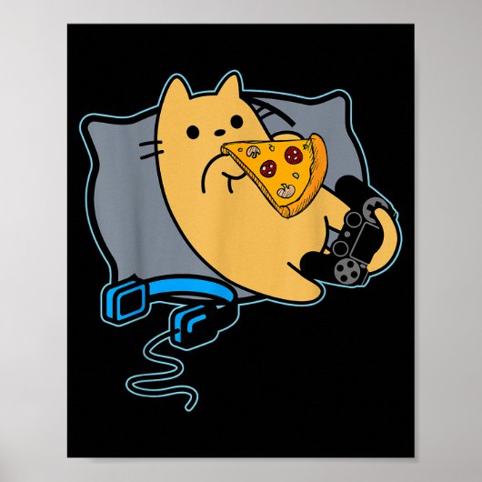 Nerdy Zza Eating Gamer Cat Game Paused Poster (Voorkant)