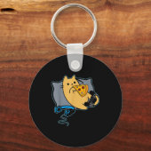 Nerdy Zza Eating Gamer Cat Game Paused  Sleutelhanger (Voorkant)