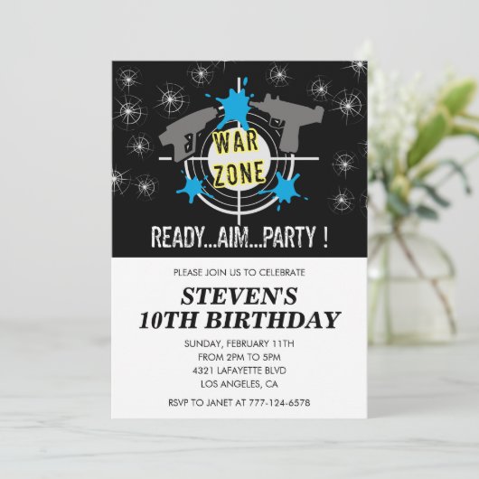 Nerf verjaardagsuitnodigingen dart oorlog leger pi kaart (Staand voorkant)