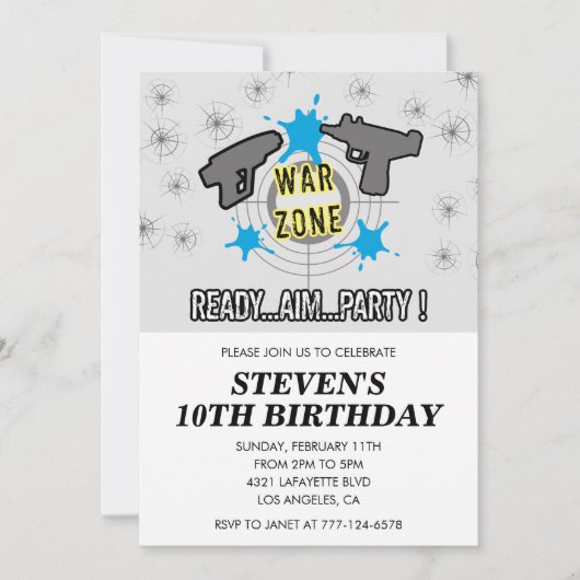 Nerf verjaardagsuitnodigingen Dart Water Pistool b Kaart (Voorkant)