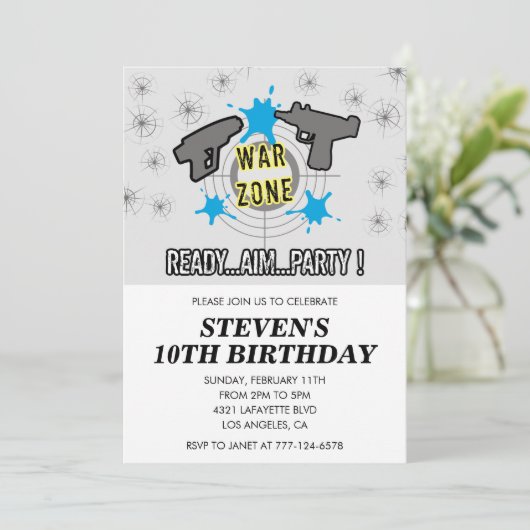 Nerf verjaardagsuitnodigingen Dart Water Pistool b Kaart (Staand voorkant)