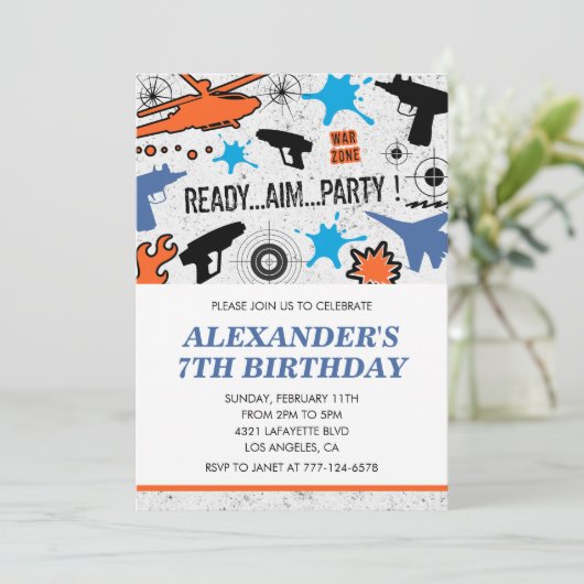 Nerf verjaardagsuitnodigingen jacht militaire sold kaart (Staand voorkant)