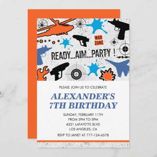 Nerf verjaardagsuitnodigingen jacht militaire sold kaart (Voorkant / Achterkant)