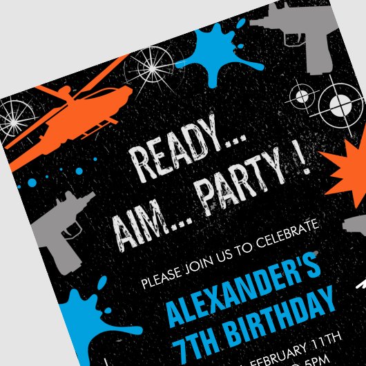 Nerf verjaardagsuitnodigingen top pistool water da kaart