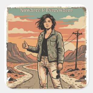 Nergens & Overal Vintage Reisposter Esthetiek Vierkante Sticker