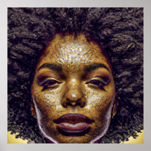 Nessa Queen Gouden Bruin Haar Zwart Melanine Afro Poster