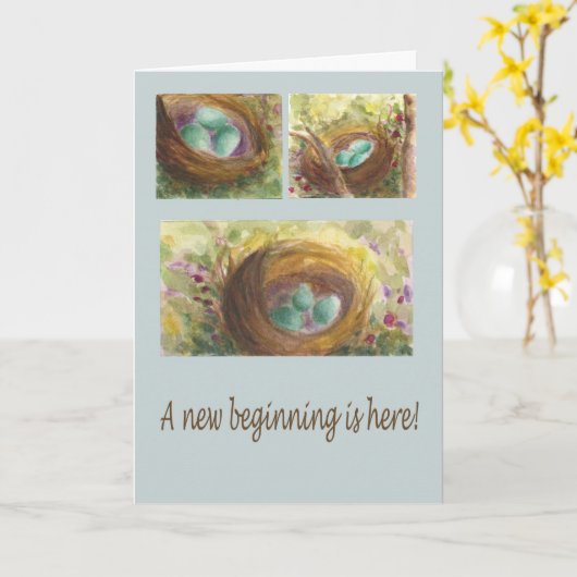 Nest blue eggs Robin's nest spring new beginnings Kaart (Gele Bloem)