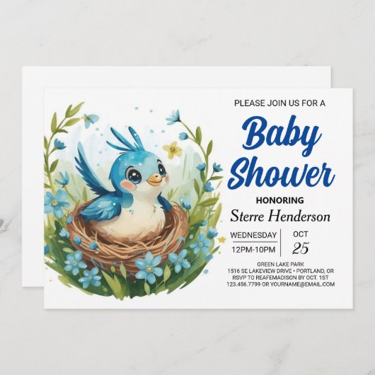 Nest Bohemian Whimsical Bird Boy Baby shower Kaart (Voorkant / Achterkant)