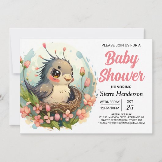 Nest Elegant Boho Bird Baby shower Kaart (Voorkant)