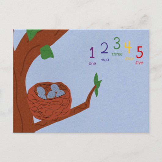 Nest Robin Eggs en Multicolored Numbers Briefkaart (Voorkant)
