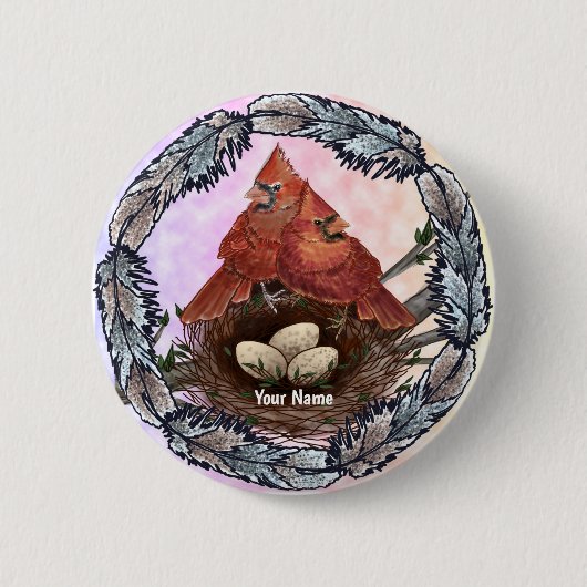 Nest van Kardinalen Ronde Button 5,7 Cm (Voorkant)