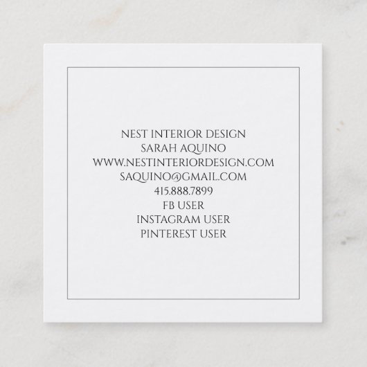 Nest van Twigs Interieur Design Vierkante Visitekaartje (Achterkant)