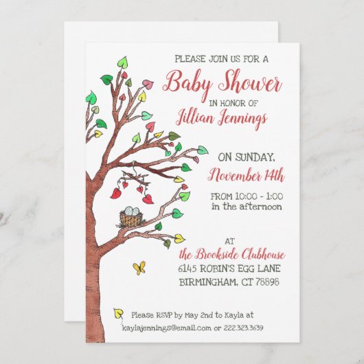 Nest Waterverf Tree Whimsical Baby shower Kaart (Voorkant / Achterkant)