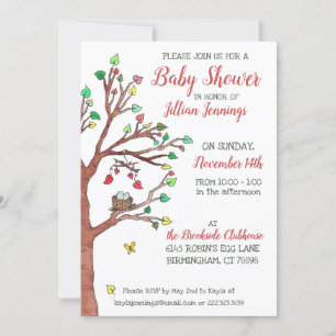 Nest Waterverf Tree Whimsical Baby shower Kaart