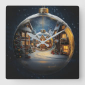 Nested Christmas Ornament Village Clock Vierkante Klok (Voorkant)