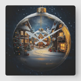 Nested Christmas Ornament Village Clock Vierkante Klok