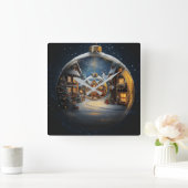 Nested Christmas Ornament Village Clock Vierkante Klok (Huis)