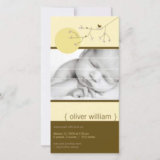 Nestelende vogel en familie Jongen geboorteaankond Aankondiging (Voorkant)