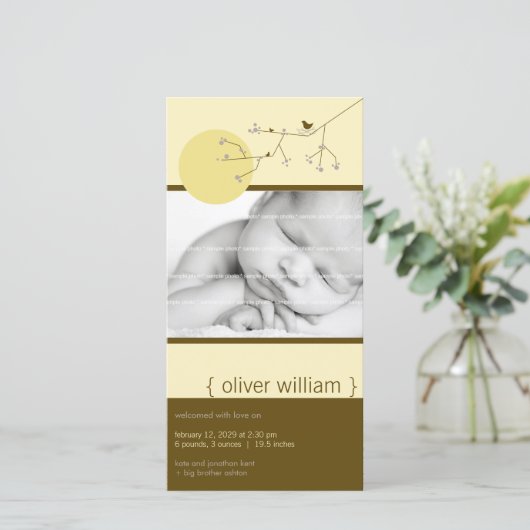 Nestelende vogel en familie Jongen geboorteaankond Aankondiging (Staand voorkant)