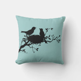 Nestende Vogels Silhouet Kussen