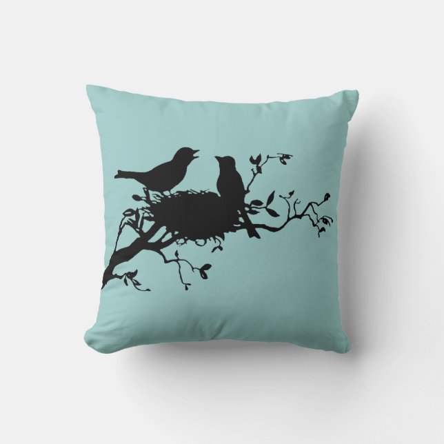 Nestende Vogels Silhouet Kussen (Voorkant)