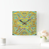 Nesting Abstract Achterwaarts KlokGeel en Aqua Vierkante Klok (Huis)