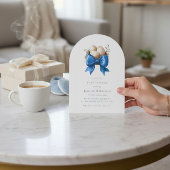 Nesting Bird Blue Bow Baby Shower Invitation Kaart