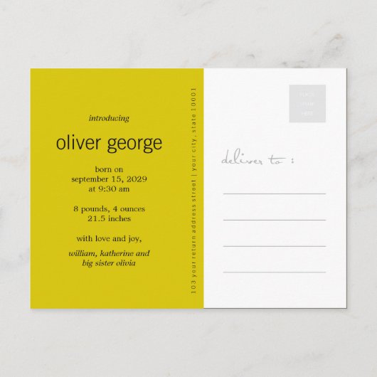 Nesting Bird & Family Baby Foto Aankondiging (Achterkant)