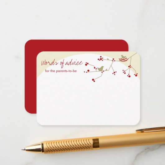 Nesting Bird Family Baby shower Game Advice Kaart (Voorkant / Achterkant in situ)