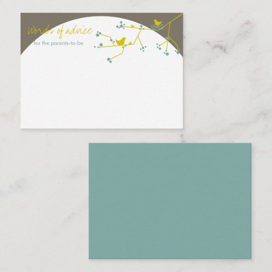 Nesting Bird Family Baby shower Game Advice Kaart (Voorkant / Achterkant)