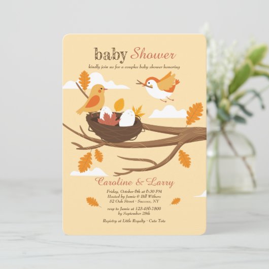 Nesting Birds Baby shower Kaart (Staand voorkant)