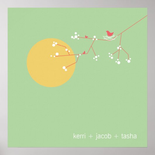 Nesting Birds Family Baby Nursery Art Print (Voorkant)