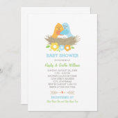 Nesting Birds Spring Baby Boy Shower Blue Oranje Kaart (Voorkant / Achterkant)