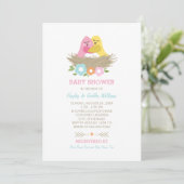 Nesting Birds Spring Baby Girl Shower Pink Yellow Kaart (Staand voorkant)