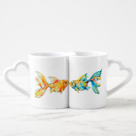 Nesting Coffee Mok Set met Waterverf Goudvis