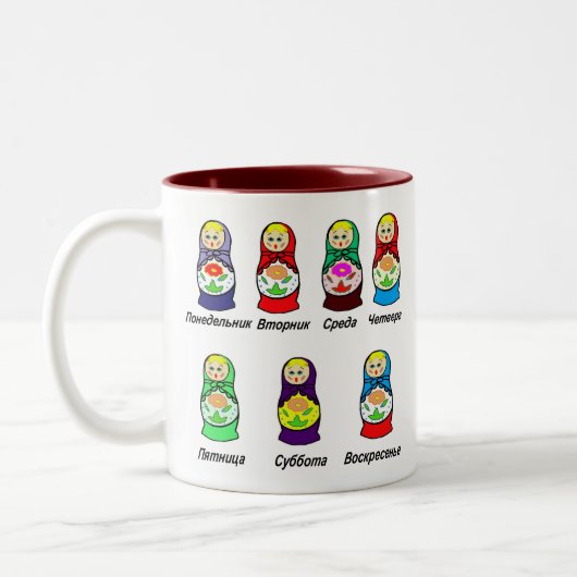 Nesting Dolls Day of the Week Tweekleurige Koffiemok (Links)
