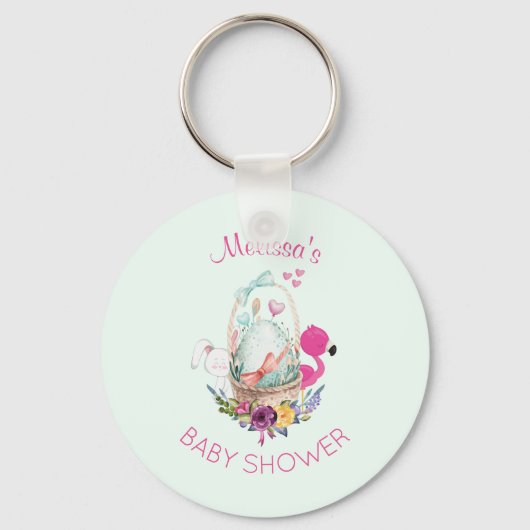 Nesting Egg w/ Flamingo & Bunny Baby shower Sleutelhanger (Voorkant)