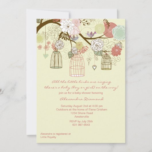 Nesting Floral Baby shower Invitation Kaart (Voorkant)