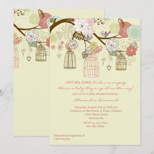 Nesting Floral Baby shower Invitation Kaart (Voorkant / Achterkant)