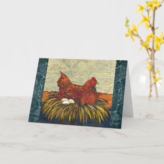 Nesting Hen Kaart (Gele Bloem)