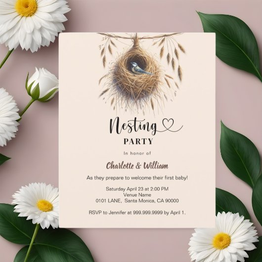 Nesting partij vogelnest baby shower uitnodiging