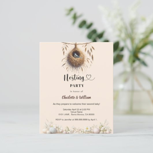 Nesting party bird spring baby shower invitation (Staand voorkant)