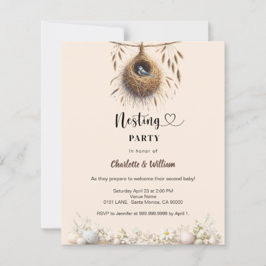 Nesting party bird spring baby shower invitation (Voorkant)