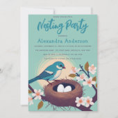 Nesting Party Blauwe Vogel Nest Eieren Bloesem Blo Kaart (Voorkant)