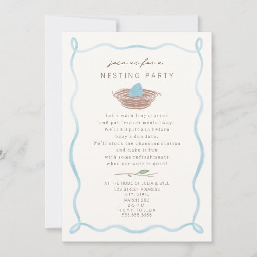 Nesting Party Gedicht Baby Blue Egg Doodle Kaart (Voorkant)